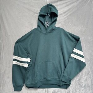 Hollister Hoodie Womens XXL Green Oversized Striped Fleece Pullover Boxy Fit